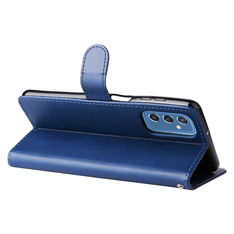 For Samsung Galaxy M52 5G Case Solid Color Leather Mobile Cover Wallet Stand with Strap - Blue