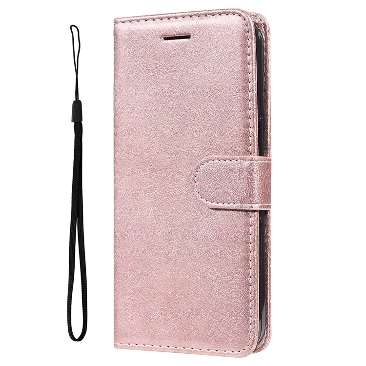 For Samsung Galaxy M52 5G Case Solid Color Leather Mobile Cover Wallet Stand with Strap - Rose Gold