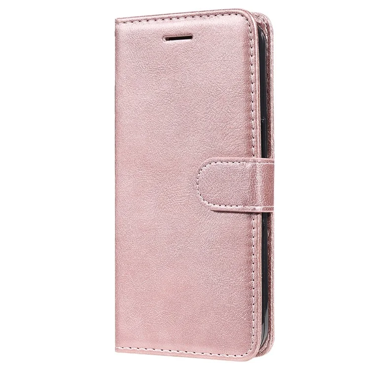 For Samsung Galaxy M52 5G Case Solid Color Leather Mobile Cover Wallet Stand with Strap - Rose Gold
