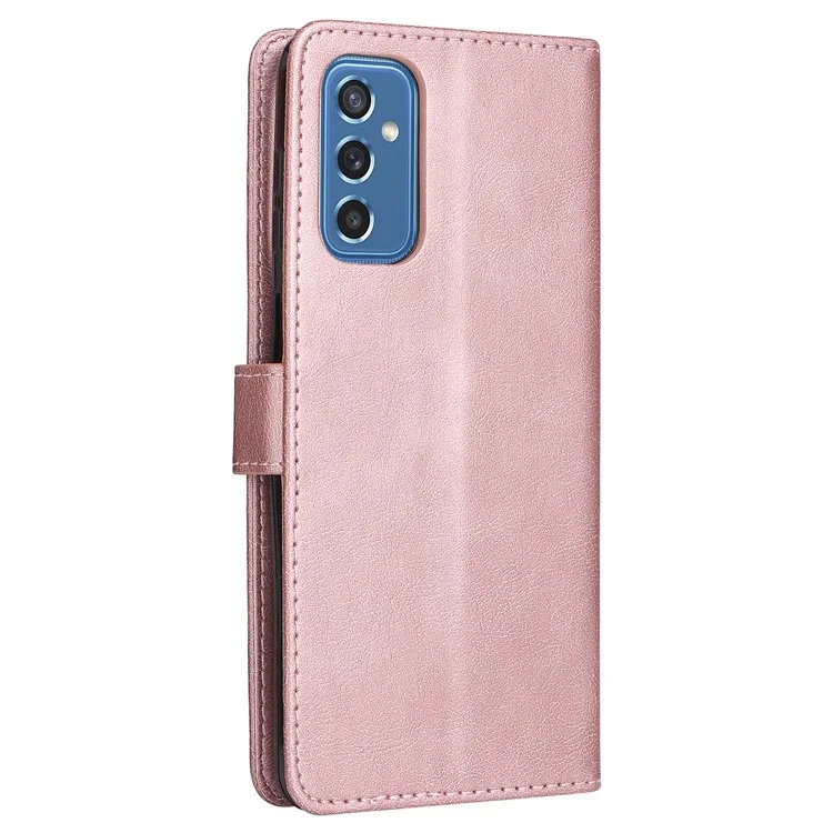 For Samsung Galaxy M52 5G Case Solid Color Leather Mobile Cover Wallet Stand with Strap - Rose Gold