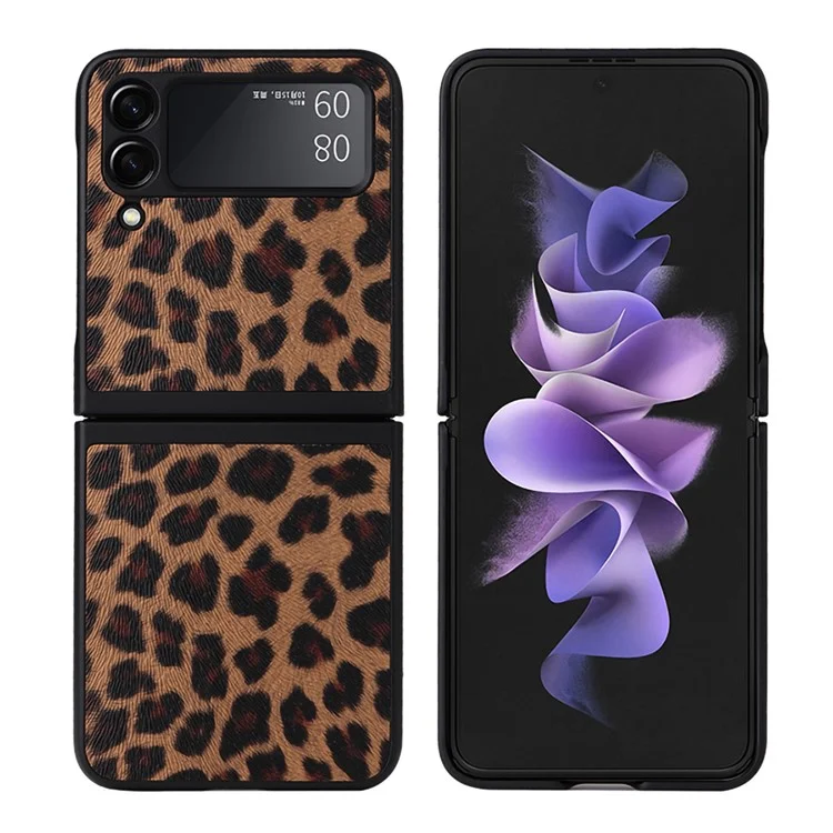 Étui de protection dur en PC enduit de cuir PU texturé pour Samsung Galaxy Z Flip3 5G - Léopard