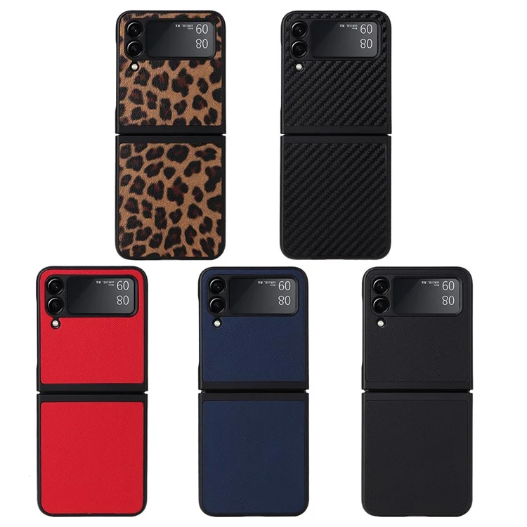 Étui de protection dur en PC enduit de cuir PU texturé pour Samsung Galaxy Z Flip3 5G - Léopard