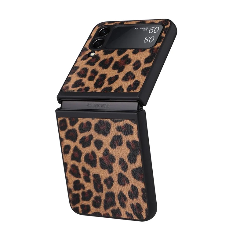 Étui de protection dur en PC enduit de cuir PU texturé pour Samsung Galaxy Z Flip3 5G - Léopard