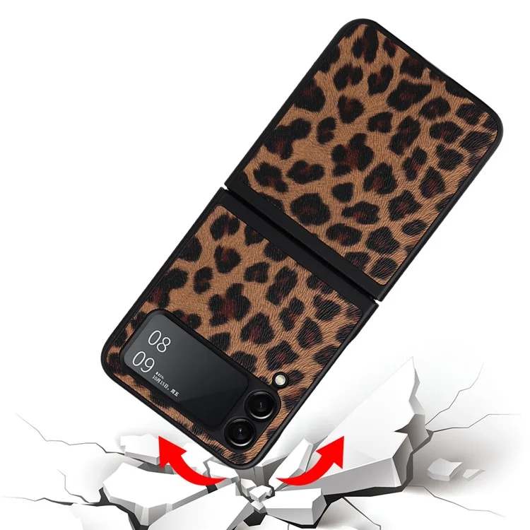 Étui de protection dur en PC enduit de cuir PU texturé pour Samsung Galaxy Z Flip3 5G - Léopard