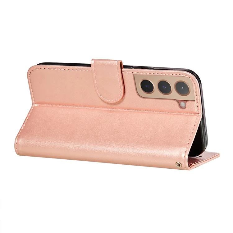 Anti-scratch Phone Covering TPU+PU Leather Wallet Stand Flip Smart Phone Case for Samsung Galaxy S22 5G - Rose Gold