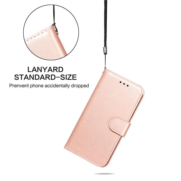 Anti-scratch Phone Covering TPU+PU Leather Wallet Stand Flip Smart Phone Case for Samsung Galaxy S22 5G - Rose Gold