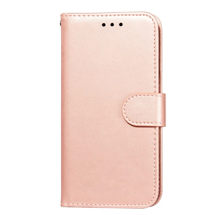 Wallet Flip Phone Cover Dual-sided Magnetic Closure Solid Color PU Leather Stand Phone Case for Samsung Galaxy S22+ 5G - Rose Gold