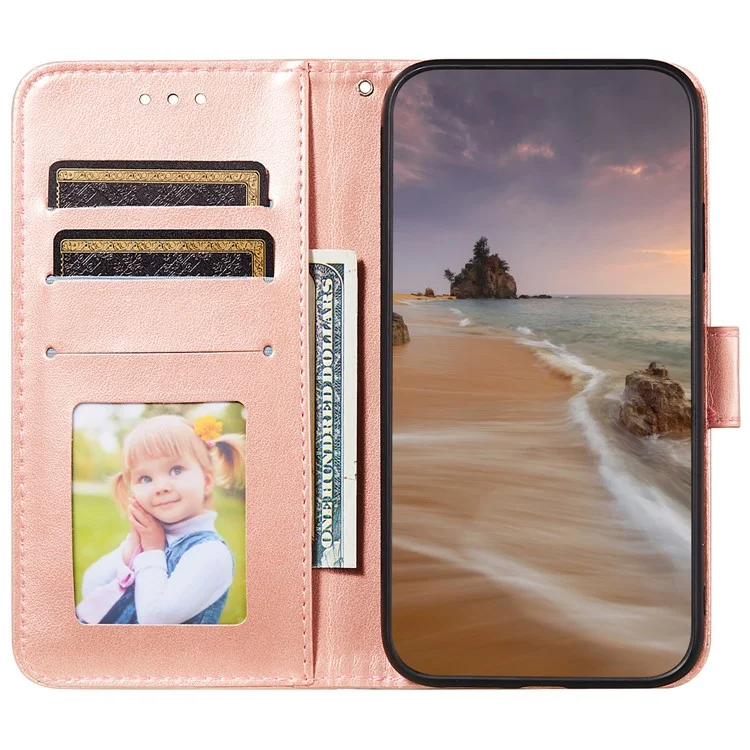 Wallet Flip Phone Cover Dual-sided Magnetic Closure Solid Color PU Leather Stand Phone Case for Samsung Galaxy S22+ 5G - Rose Gold