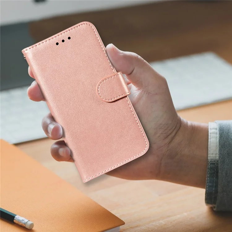 Wallet Flip Phone Cover Dual-sided Magnetic Closure Solid Color PU Leather Stand Phone Case for Samsung Galaxy S22+ 5G - Rose Gold