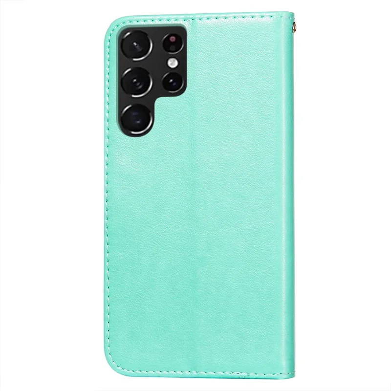 Anti-scratch Flip Phone Cover Solid Color PU Leather Wallet Stand Phone Case for Samsung Galaxy S22 Ultra 5G - Green
