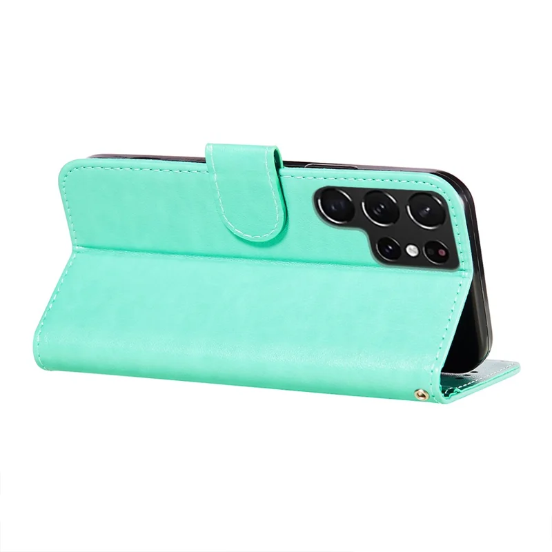 Anti-scratch Flip Phone Cover Solid Color PU Leather Wallet Stand Phone Case for Samsung Galaxy S22 Ultra 5G - Green