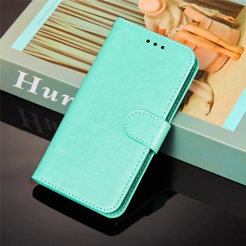 Anti-scratch Flip Phone Cover Solid Color PU Leather Wallet Stand Phone Case for Samsung Galaxy S22 Ultra 5G - Green
