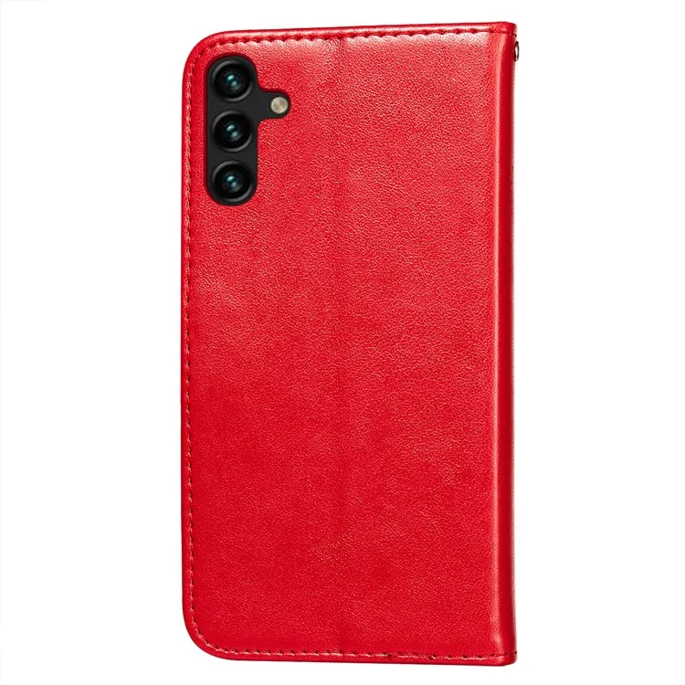 Etui à rabat en cuir PU de couleur unie à fermeture magnétique double face avec dragonne pour Samsung Galaxy A13 5G / A04s 4G (164,7 x 76,7 x 9,1 mm) - Rouge