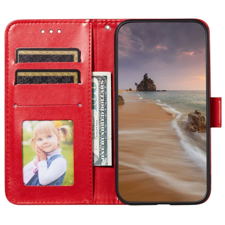 Etui à rabat en cuir PU de couleur unie à fermeture magnétique double face avec dragonne pour Samsung Galaxy A13 5G / A04s 4G (164,7 x 76,7 x 9,1 mm) - Rouge
