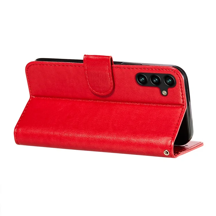 Etui à rabat en cuir PU de couleur unie à fermeture magnétique double face avec dragonne pour Samsung Galaxy A13 5G / A04s 4G (164,7 x 76,7 x 9,1 mm) - Rouge