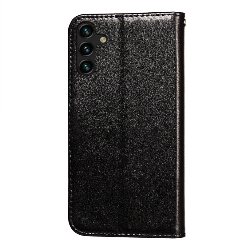 Solid Color PU Leather Wallet Stand Flip Cover Phone Case with Wrist Strap for Samsung Galaxy A13 5G / A04s 4G (164.7mm) - Black