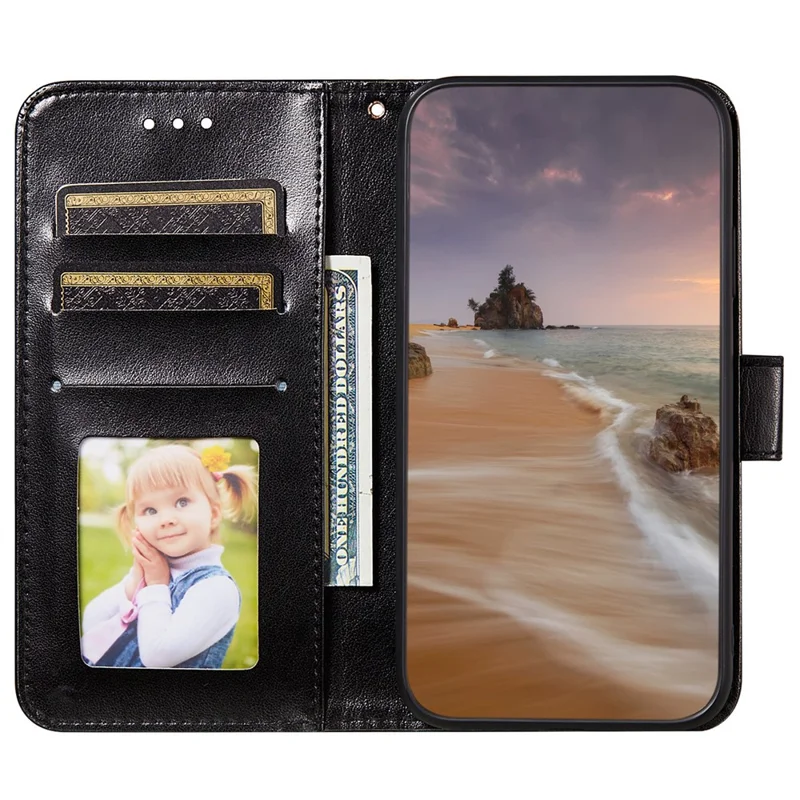 Solid Color PU Leather Wallet Stand Flip Cover Phone Case with Wrist Strap for Samsung Galaxy A13 5G / A04s 4G (164.7mm) - Black