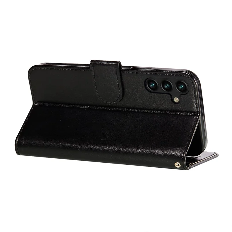 Solid Color PU Leather Wallet Stand Flip Cover Phone Case with Wrist Strap for Samsung Galaxy A13 5G / A04s 4G (164.7mm) - Black