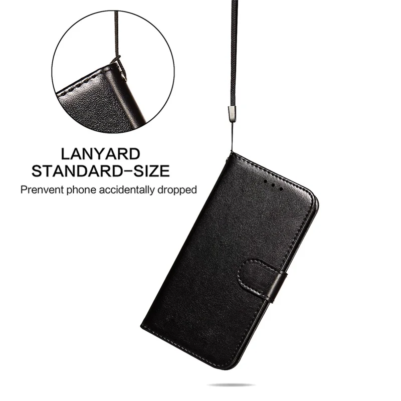 Solid Color PU Leather Wallet Stand Flip Cover Phone Case with Wrist Strap for Samsung Galaxy A13 5G / A04s 4G (164.7mm) - Black