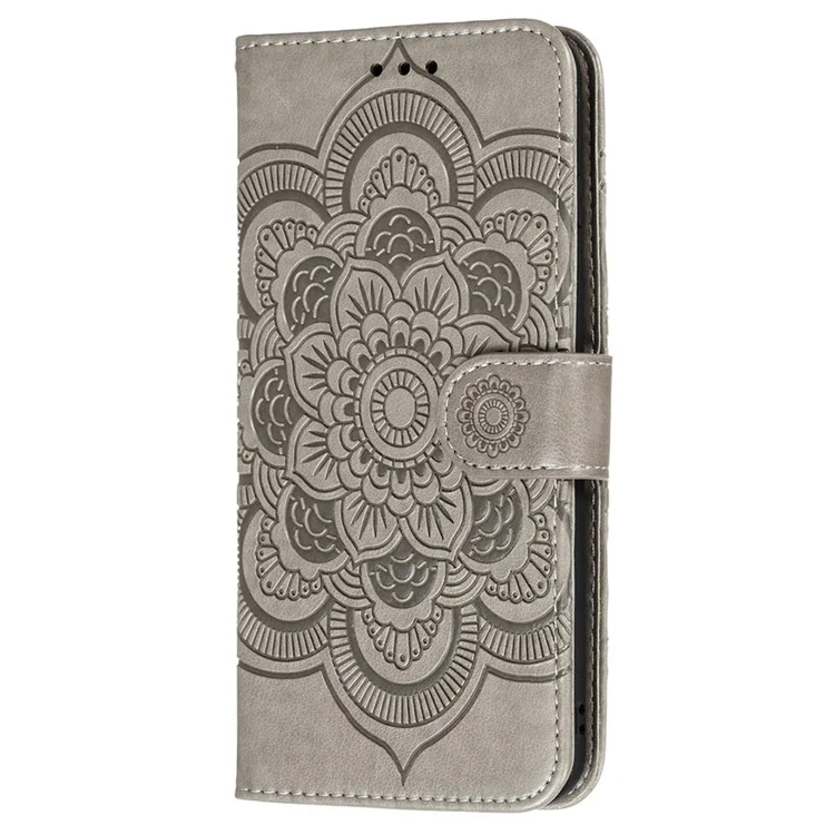 Стенд PU Flip Flip Flip Implip Flower Wallet Case с Ремешком Для Samsung Galaxy S22+ 5G - Серый