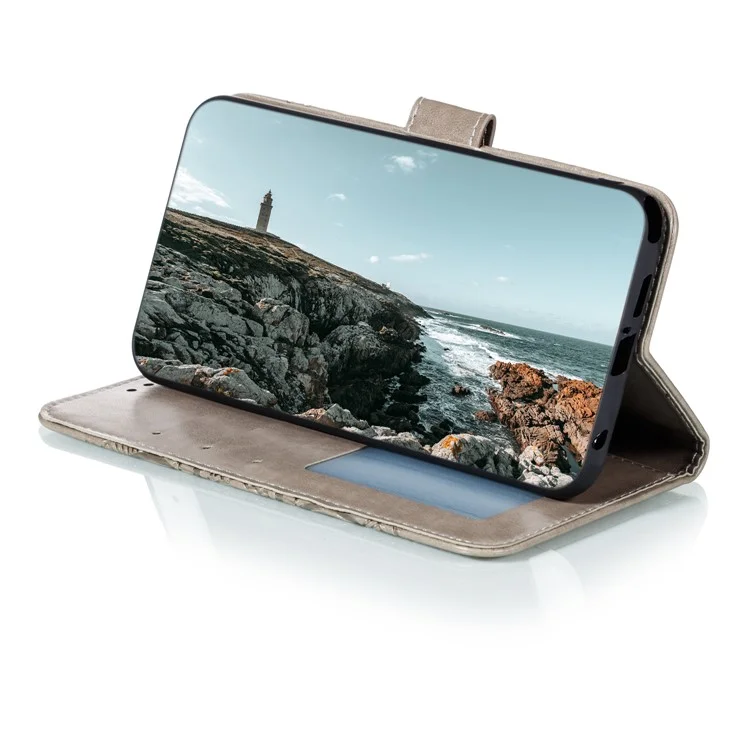 Стенд PU Flip Flip Flip Implip Flower Wallet Case с Ремешком Для Samsung Galaxy S22+ 5G - Серый