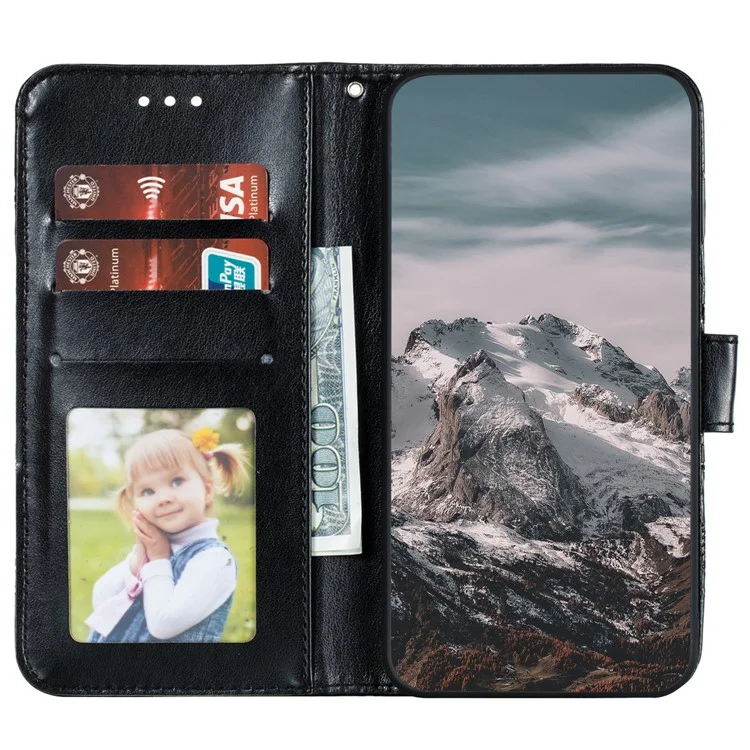 Imprinting Mandala Flower Horizontal Flip PU Leather Case Stand Wallet Phone Cover with Strap for Samsung Galaxy S22 Ultra 5G - Black