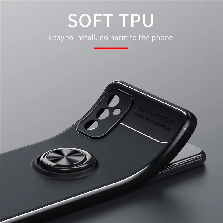 Porta Ad Anello Magnetico Kickstand Soft TPU Cover Protettivo Assorbente Per Ammortizzatore Per Samsung Galaxy M52 5G - Nero Rosso