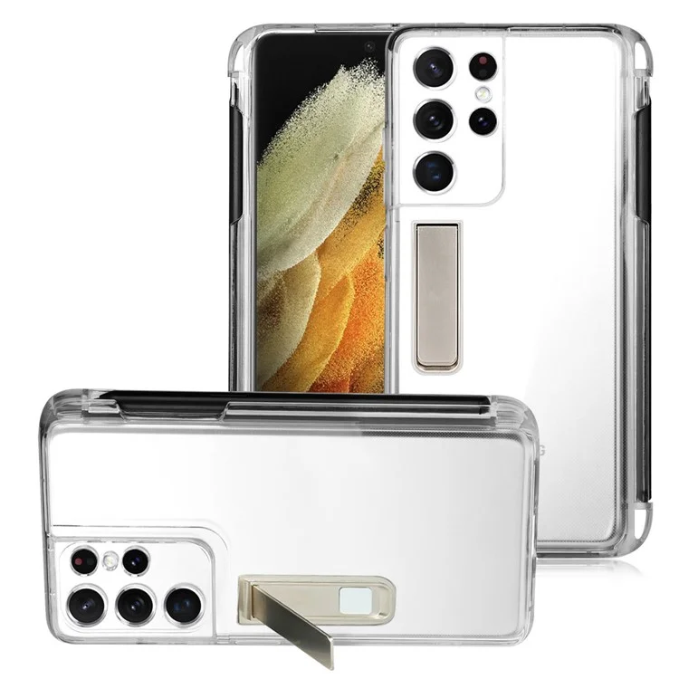 Kickstand Flexible Soft TPU Transparent Protective Case mit Stifthalter Slot für Samsung Galaxy S21 Ultra 5G