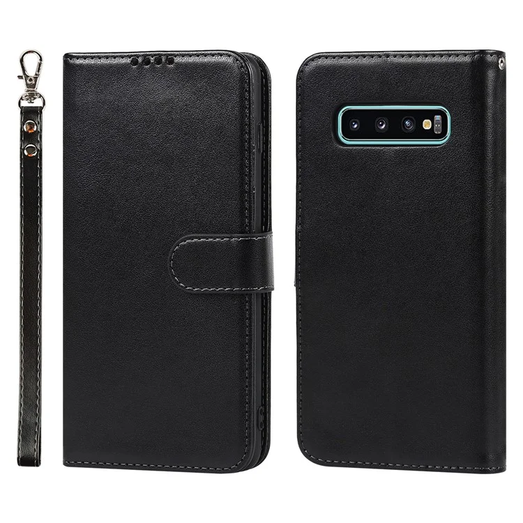 R61 Texture Feld Seam Phone Case Cinturino Da Polso Anti-Drop Portafoglio In Pelle PU Cover Con Supporto Per Samsung Galaxy S10 - Nero