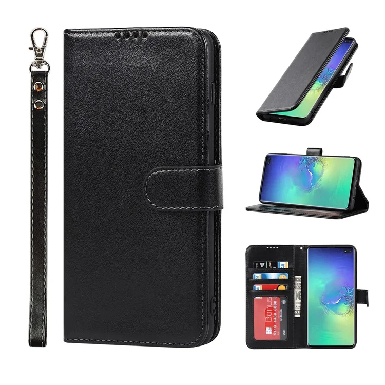 R61 Texture Feld Seam Phone Case Cinturino Da Polso Anti-Drop Portafoglio In Pelle PU Cover Con Supporto Per Samsung Galaxy S10 - Nero