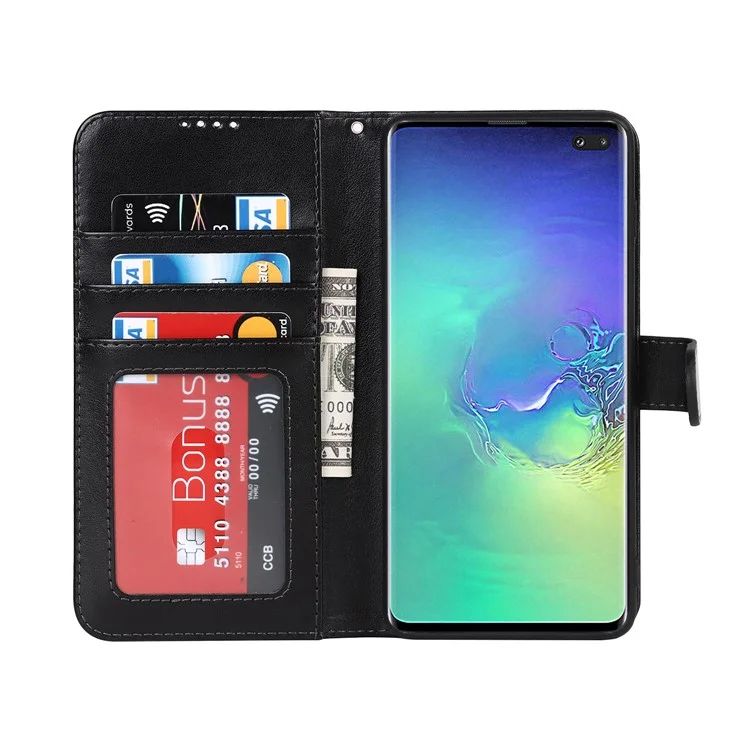 R61 Texture Feld Seam Phone Case Cinturino Da Polso Anti-Drop Portafoglio In Pelle PU Cover Con Supporto Per Samsung Galaxy S10 - Nero