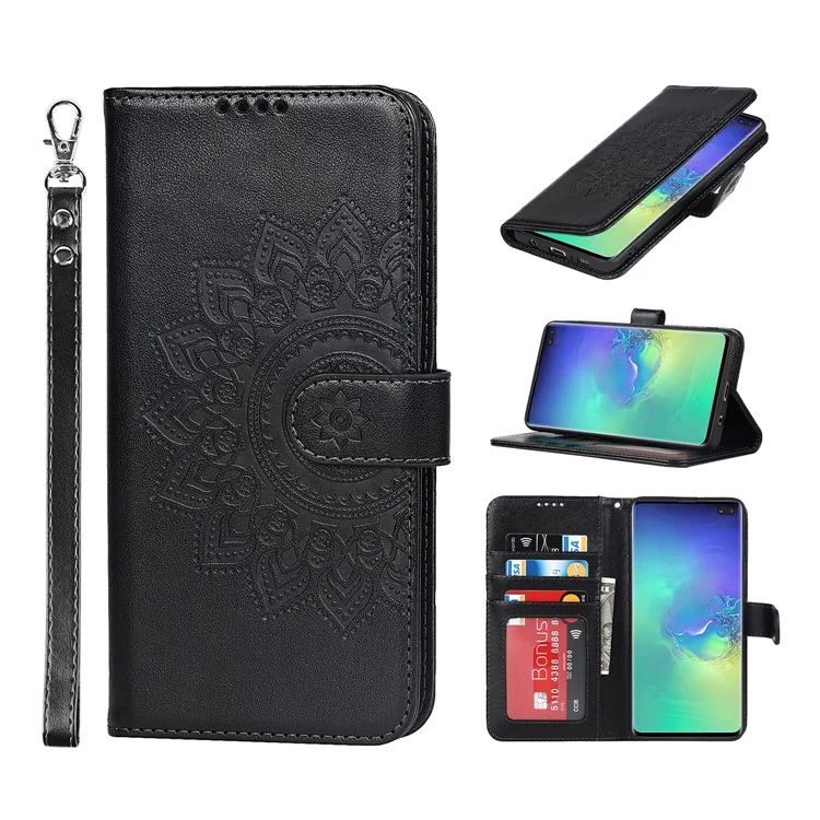 R61 Texture Feld Seam Phone Case Pattern Improntato Elegante Portafoglio In Pelle PU Con Supporto Per Samsung Galaxy S10 - Nero