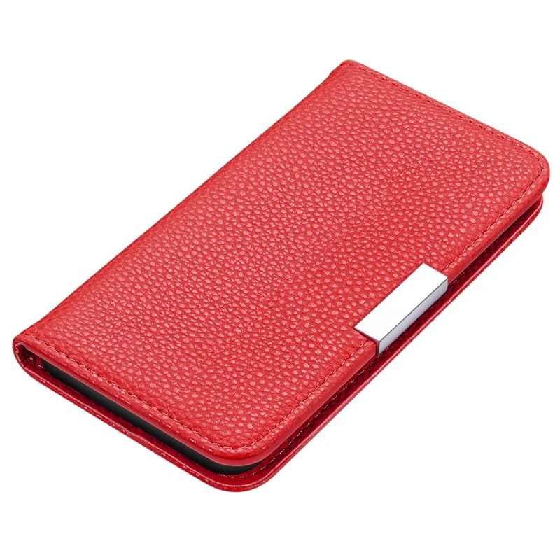 Anti-drop Litchi Skin Metal Buckle Automatic Closing Shockproof Leather Case Cover with Card Holder for Samsung Galaxy S22+ 5G - Red