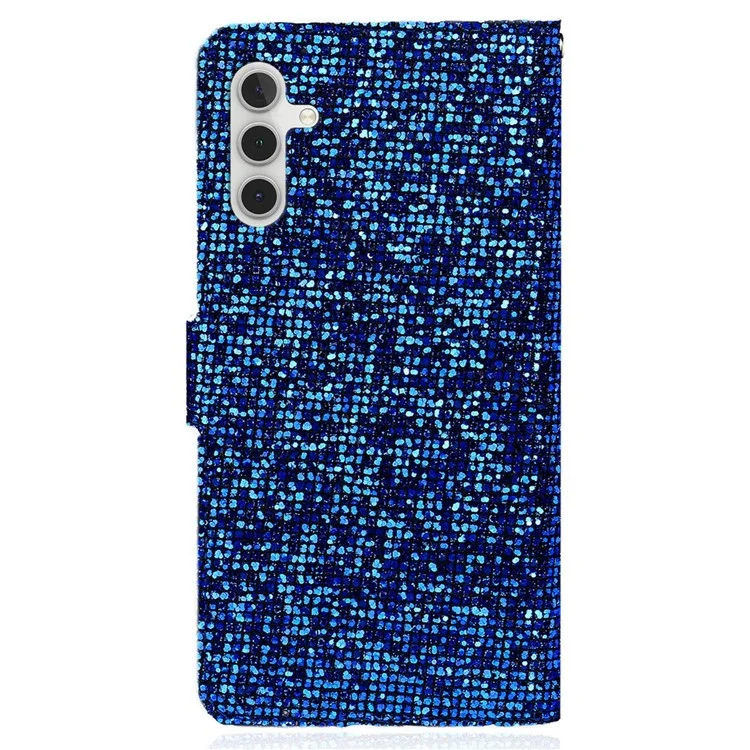 PU Leather Glittery Powder Handy Strap Stylish Wallet Phone Protective Case with Stand for Samsung Galaxy A13 5G / A04s 4G (164.7 x 76.7 x 9.1 mm) - Blue