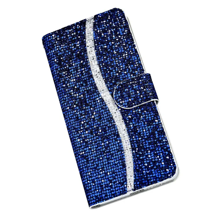 PU Leather Glittery Powder Handy Strap Stylish Wallet Phone Protective Case with Stand for Samsung Galaxy A13 5G / A04s 4G (164.7 x 76.7 x 9.1 mm) - Blue