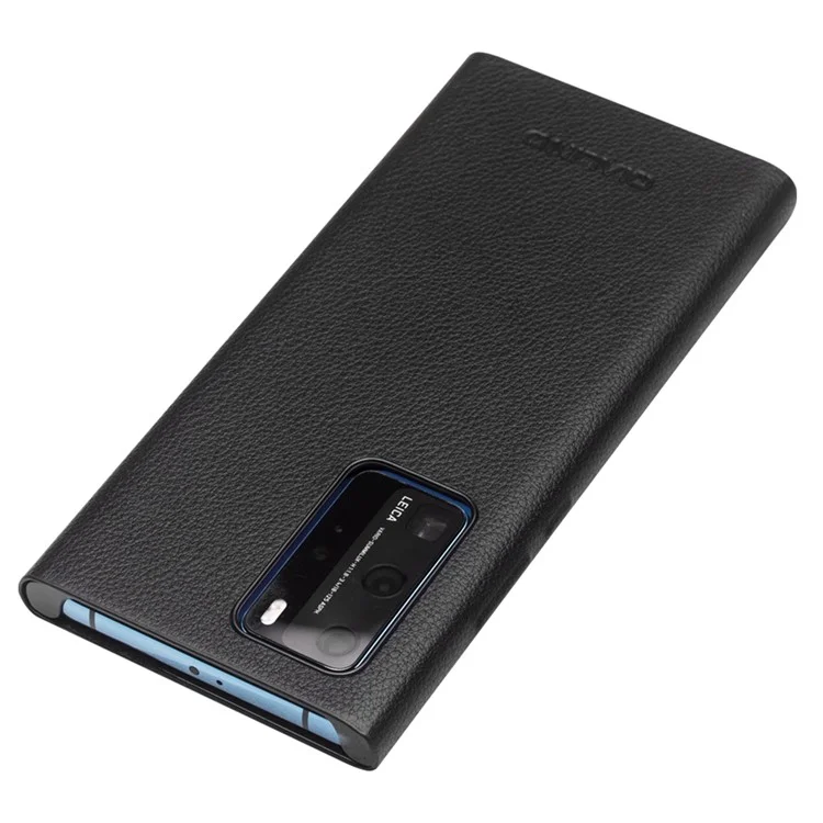 Qialino Auto Wake/Sleep Función Genuine Leather Ultra-dino Case de la Caja Del Teléfono Con Ventana de Vista Para Huawei P40 - Negro