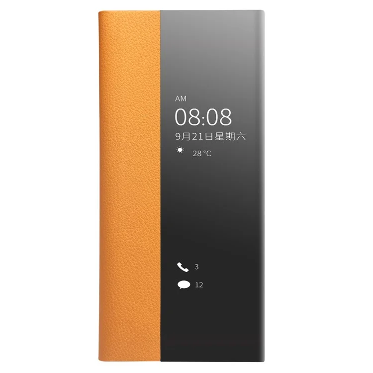 Qialino Automodomia/sono Função de Couro Genuíno Ultra-fino Capa da Caixa de Telefone Com Janela de Exibição Para Huawei P40 - Amarelo