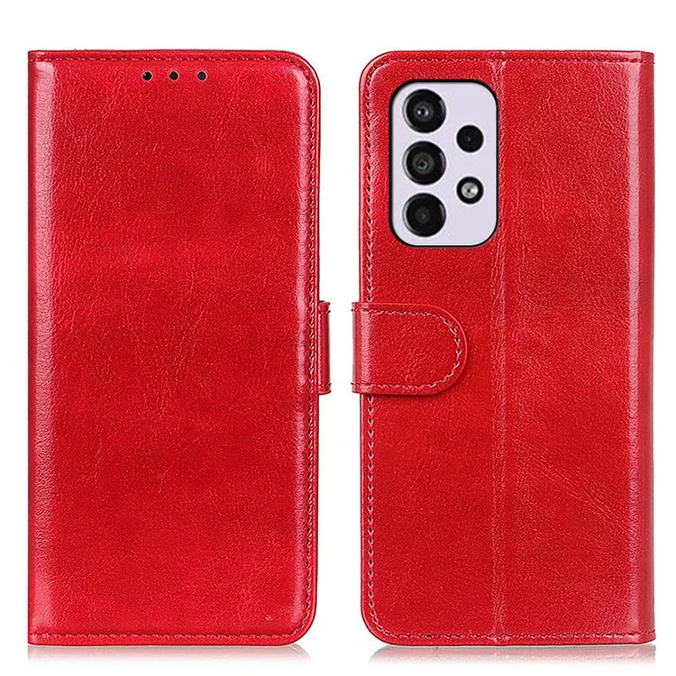 Crazy Horse Texture PU Leather Magnetic Flip Cover Stand Wallet Phone Case for Samsung Galaxy A33 5G - Red