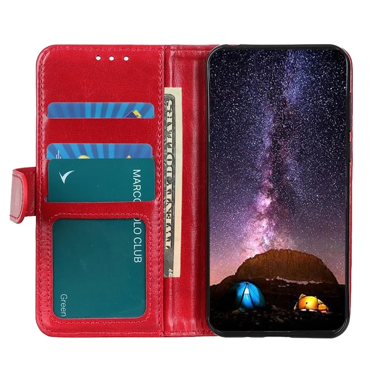 Crazy Horse Texture PU Leather Magnetic Flip Cover Stand Wallet Phone Case for Samsung Galaxy A33 5G - Red