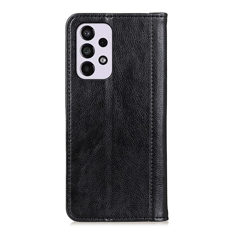 Litchi Texture Split Leather Flip Folio Wallet Phone Case Stand Magnetic Auto Closure Protective Cover for Samsung Galaxy A33 5G - Black