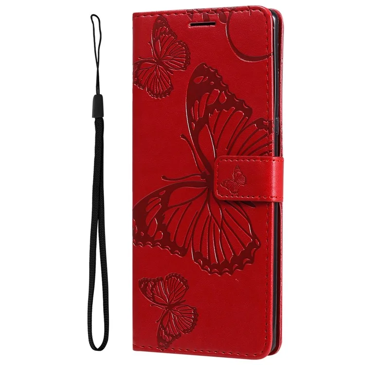 For Samsung Galaxy A13 5G / A04s 4G (164.7mm) Wallet Case Floral Butterfly Imprinted Leather Phone Cover Stand - Red