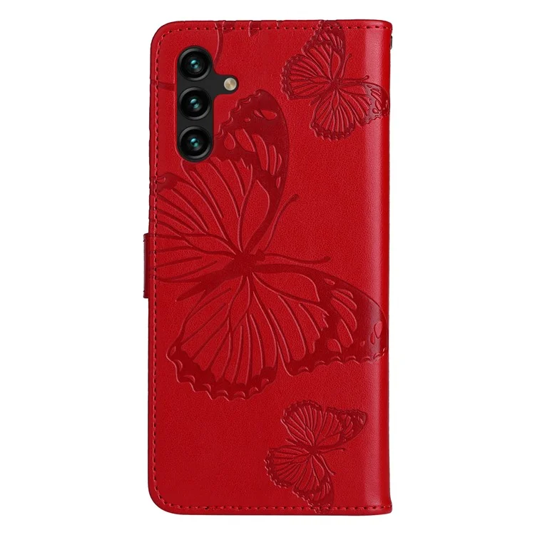 For Samsung Galaxy A13 5G / A04s 4G (164.7mm) Wallet Case Floral Butterfly Imprinted Leather Phone Cover Stand - Red