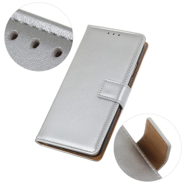 PU Leather Magnetic Flip Folio Case TPU Inner Shell Stand Wallet Phone Cover for Samsung Galaxy A33 5G - Silver