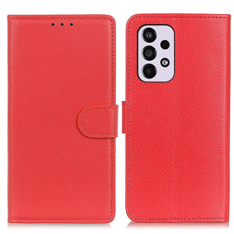 Étui de portefeuille protecteur en TPU à texture de litchi et en cuir PU pour Samsung Galaxy A33 5G - Rouge 