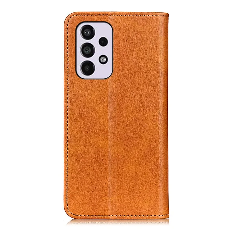 Split Leather Stand Wallet Case Auto Magnetic Closed Flip Folio Cover Phone Guard for Samsung Galaxy A33 5G - Brown