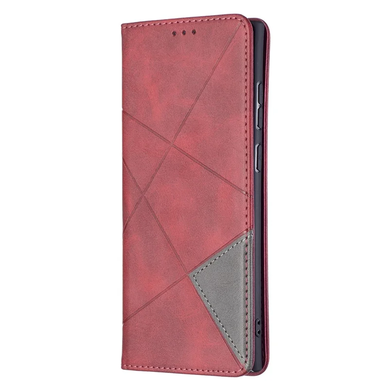 All-Round Protection Rhombus-Like Imprinted Magnetic Closure Card Slots Design Leather Phone Case with Stand for Samsung Galaxy S22 Ultra 5G - Red