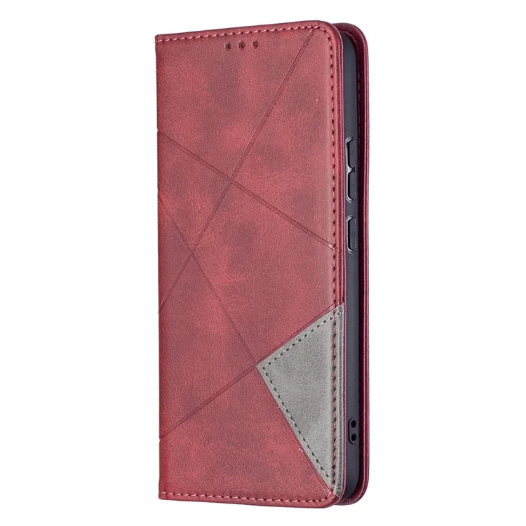 Rhombus-Like Imprinting Auto-Absorbed Magnetic Closing Anti-Fall Card Slots Design Leather Stand Phone Case for Samsung Galaxy S22+ 5G - Red
