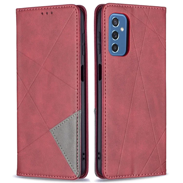 Slots De Tarjetas Thone Cover Threaming Rhombus-like Pattern Design Soporte De Cuero Funda Para Teléfono Para Samsung Galaxy M52 5G - Rojo