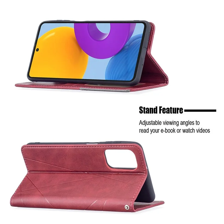 Slots De Tarjetas Thone Cover Threaming Rhombus-like Pattern Design Soporte De Cuero Funda Para Teléfono Para Samsung Galaxy M52 5G - Rojo