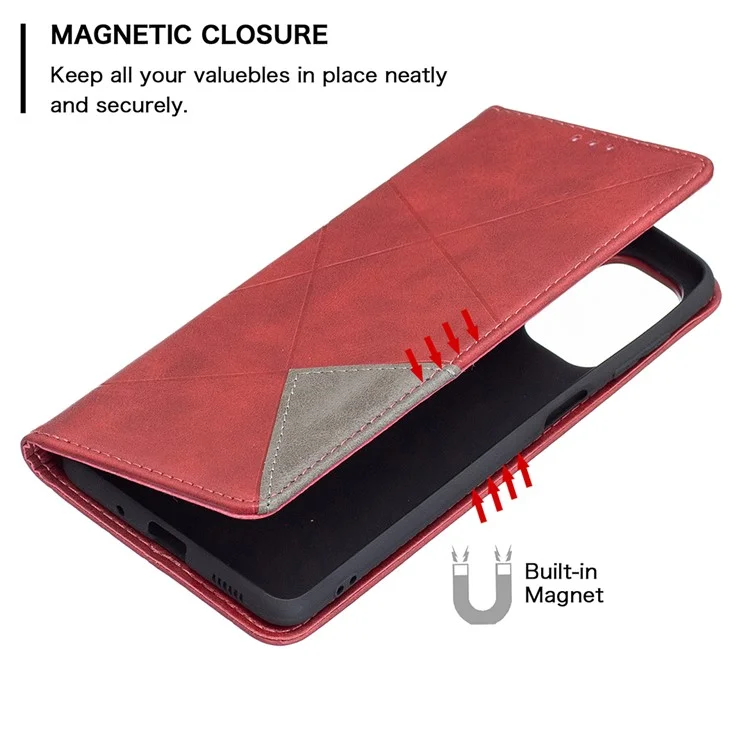 Slots De Tarjetas Thone Cover Threaming Rhombus-like Pattern Design Soporte De Cuero Funda Para Teléfono Para Samsung Galaxy M52 5G - Rojo